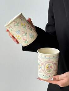 1个陶瓷手持咖啡杯,ins风奶油色韩式简约可爱陶瓷马克杯,经典花卉系列,手工制作,高颜值茶杯/咖啡杯,适合家庭、餐厅、咖啡馆使用 - 可爱、创意、个性化早餐杯、茶杯、咖啡杯,生日和节日礼物的理想之选 - 彩色 - 查看 4