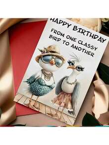 1pc Unique Bird Birthday Card, With "HAPPY BIRTHDAY FROM ONE CLASSY BIRD TO ANOTHER", Two Stylish Bird Designs, Suitable For Expressing Friendship Birthday Gifts, High-Quality Greeting Cards With Envelopes - Multicolor - View 2