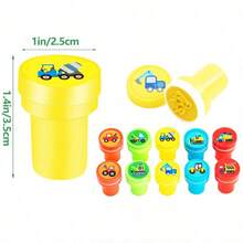 10/20/30枚汽车主题印章，包括垃圾车印章、工程车自来墨印章、翻斗车塑料印章 - 彩色 - 查看 2