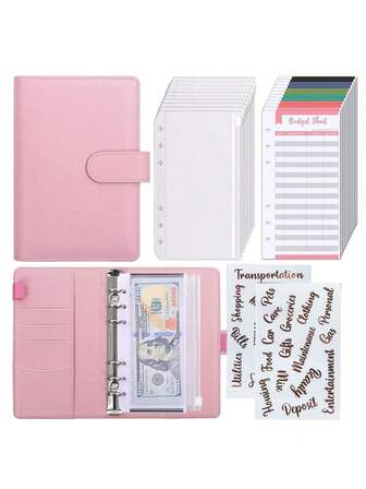 A6拉链信封式预算活页夹 - 紫色现金收纳夹，A6现金信封式预算活页夹，带预印储蓄预算插页，用于预算管理