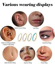 1pc Opal Nose Ring 316 Stainless Steel Hinged Ear Cartilage Ear Cuff Septum Ring Body Piercing Jewelry - Opal - View 8