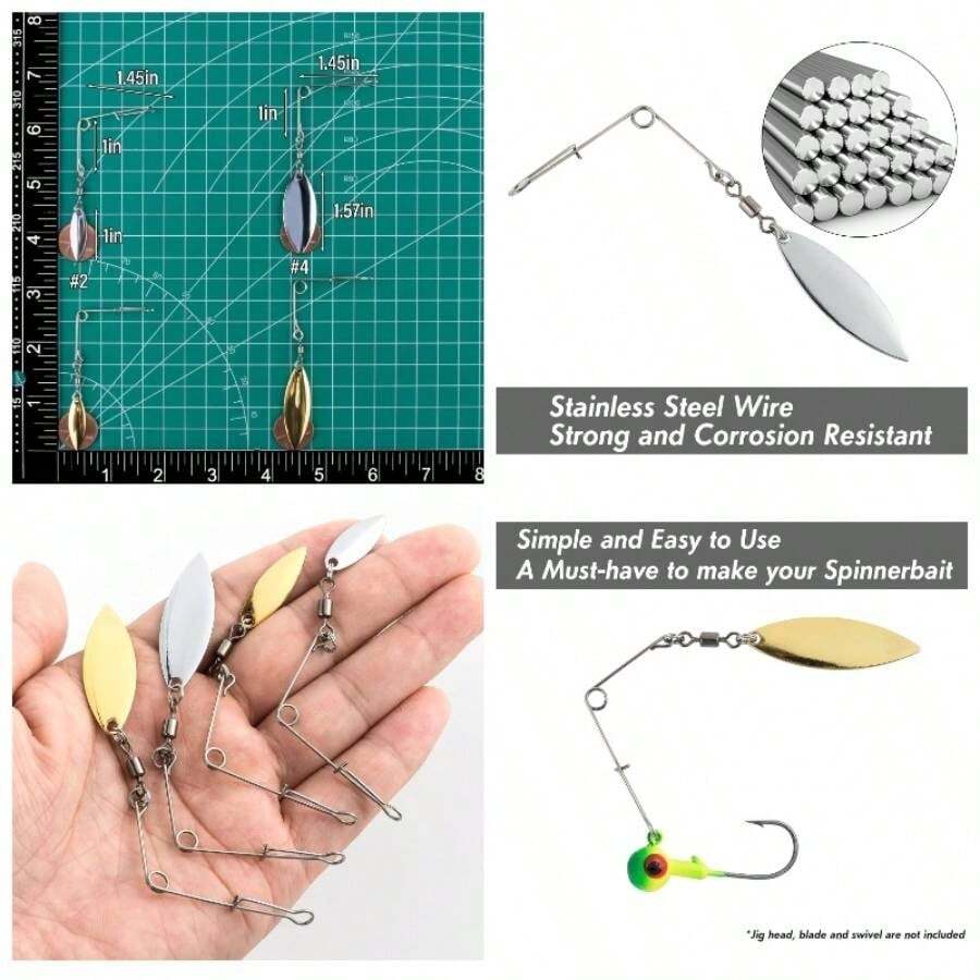 - Paquete de 20 cables de pesca con seuelo de hoja de sauce para hacer suministros de plantilla, spinners spinner Shaft Bass Fishing Lure Spinnerbait Making Accessories #2 - Plata, hoja de sauce # 2 - Ver 1