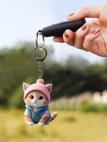 Cute Cartoon Cat Acrylic Keychain - 2D Pendant,Cute Cat Accessories,Cute Pink Hat Kitten,Fashion Backpack Pendant,Tote Pendant Decoration,Wallet Pendant,Pendant Keychain For Couples Bag Accessories Gift Waterproof, With Lobster Clasp, Ideal Gift For Family & Friends, Perfect For Birthdays And Special Occasions,Wedding Gifts, Party Gifts