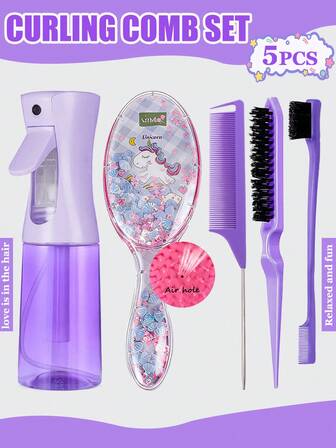 5 piezas Juego de cepillo para el cabello mojado de niñas con confeti y brillo, cepillo de cerdas suaves para masaje, cepillo desenredante con confeti en forma ovalada, botella de spray transparente (6.8 OZ / 200 ML), peine de cola de rata, cepillo para el borde, cepillo para esponjar (fácil de peinar y dar estilo), cepillos para el cabello, peines, herramientas de peluquería, productos y accesorios para el cuidado del cabello, regalos navideños, disponible en múltiples estilos (Unicornio)