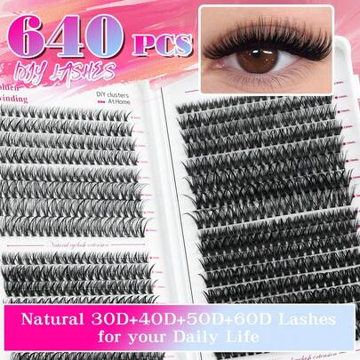 640 piezas de pestañas postizas de aspecto natural con rizado D, estilos mixtos 20D+30D+40D+5D+60D+80D, negro grueso, adecuado para principiantes, libro de pestañas de gran capacidad, pestañas falsas sintéticas clásicas, duraderas y de larga duración, adecuadas para uso diario, fiestas, bodas, Navidad, festivales de música y otras ocasiones