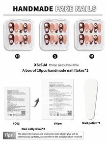 10pcs Handmade Acrylic Nail Stickers, Suitable For Autumn/Winter, Round Shape, Autumn Nail Art Design, Press-On Nails, Short Press-On Nails, False Nails, Short Acrylic Press-On Nails, Handmade Press-On Nails, Removable And Reusable - Multicolor - View 5
