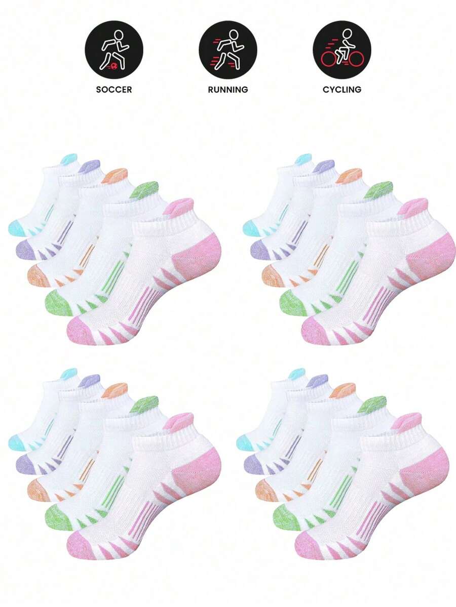 5/10/20 Pcs Athletic Ankle Women Socks Running Compression Socks For Women Cozy Soft Tab Socks - Multicolor - View 1