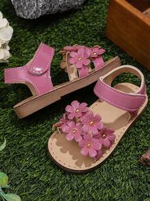 2026 Girls' Metallic Flower Decor Glossy Non-Slip Open Toe Flat Sandals, Fresh Countryside Style, Suitable For Summer Outings, Festivals And Garden Parties - Hot Pink - View 5