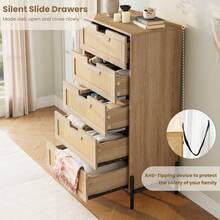 Cómoda alta de ratán con 5 cajones para dormitorio, organizador de almacenamiento para armario, sala de estar, pasillo y entrada, cómoda alta tipo torre. - color de madera natural - Ver 5