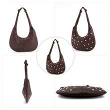 Fashionable Rivet Punk Style One Shoulder Knot Underarm Crescent Bag - Coffee - View 9