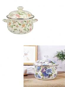 1pc Enamel Ceramic Pot, Dual Ear Soup Pot, Stew Pot With Lid, Non-Stick Pot, Suitable For Gas & Induction Cooktop, Thickened Enamel Ceramic Soup Pot, Dual Ear Enamel Ceramic Pot, Household Pot, Pot For Cooking, Frying Pan, Noodle Pot - Multi-colored Enamel Soup Pot - View 9