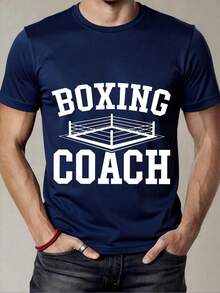 Black Short Sleeve T-Shirt With Boxing Ring Print And Boxing Text For Boxing Coaches - Navy Blue - View 6