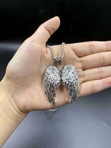 1 件哥特式鬼翼水晶吊坠项链，适合日常佩戴 - 銀色 - 查看 4