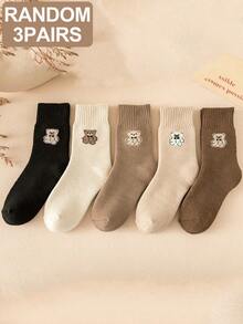 1/3/5双装可爱小熊保暖中筒袜，女士秋冬款 - 彩色 - 查看 17