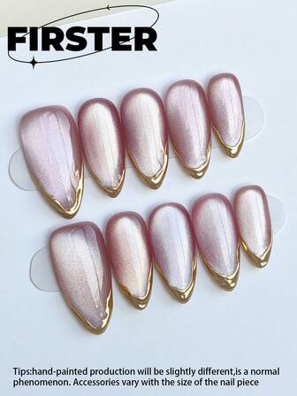 10 pièces Ongles amande faits à la main, Ongles moyens à clipser, Ongles à clipser, Ongles roses, Ongles simples pour le quotidien, Ongles à clipser pour l'hiver, œil de chat, Kit d'ongles en gel poly, Ongles métalliques, Accessoires pour ongles, Convient pour les dames de bureau, les sorties quotidiennes, le thé de l'après-midi et les activités de plein air