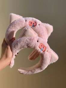 1个可爱粉色小猪毛绒发箍，洗脸化妆发饰