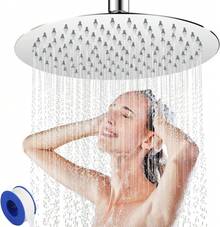 Alta Presión Cabeza De Ducha De Agua De Lluvia, 304 De Acero Inoxidable Ducha De Spray, 12 Inch Regadera Cuadrada,1/2" Conector, Rotación De 361 Grados,Ultra Fino Ahorro De Agua Regaderas Fijas - 12 Pulgadas Redondo - Ver 1
