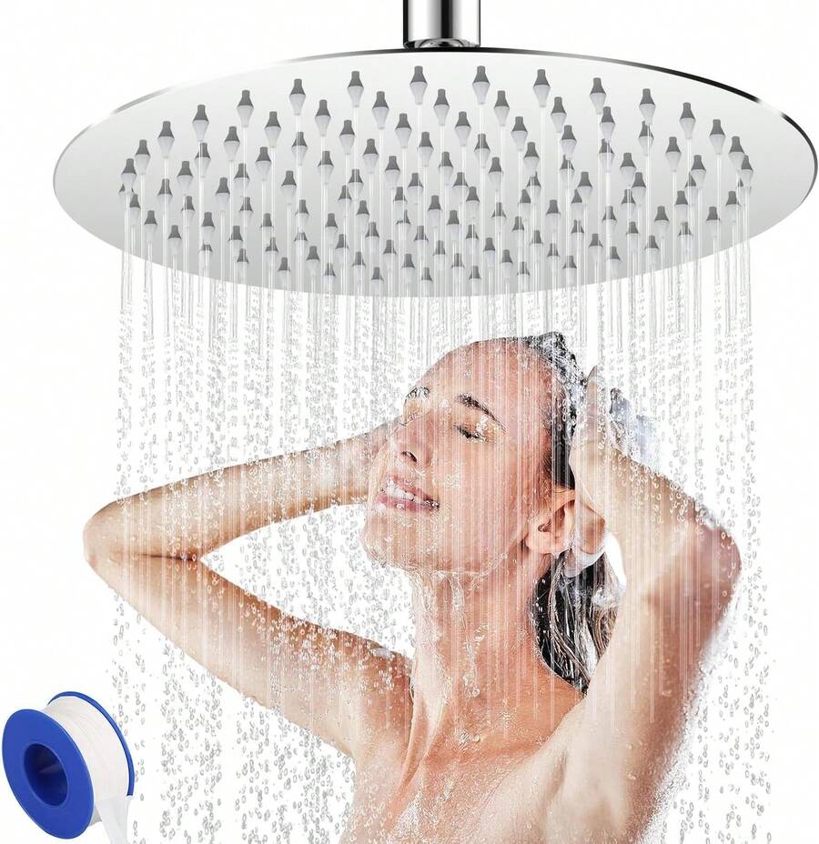 Alta Presión Cabeza De Ducha De Agua De Lluvia, 304 De Acero Inoxidable Ducha De Spray, 12 Inch Regadera Cuadrada,1/2" Conector, Rotación De 361 Grados,Ultra Fino Ahorro De Agua Regaderas Fijas - 12 Pulgadas Redondo - Ver 1