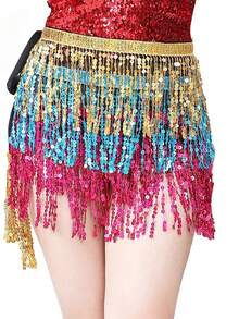Halloween Outfits Belly Dance Glitter Sequins Tassel Skirts, Fashionable Dancing Waist Belt Skirts For Bellydance - Multicolor - View 11