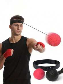 Adult & Teenage Boxing Reflex Ball Set - PA Nylon Reflex Ball With Adjustable Headband, Boxing Gloves And Punching Bag - Improve Hand-Eye Coordination, Speed And Reaction Time, Red/Black Color, Ideal For Boxing Training And Fitness, Boxing Accessories, Boxing Equipment, Boxing Gloves, Boxing - Multicolor - View 2