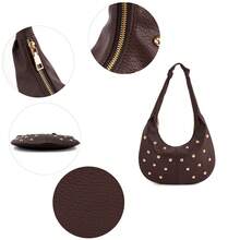 Fashionable Rivet Punk Style One Shoulder Knot Underarm Crescent Bag - Coffee - View 8