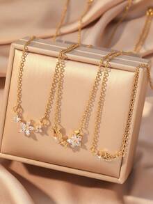 3pcs/Set Fashionable Women Necklace, Star, Planet, Heart Pendant Design, 18K Gold Plated Stainless Steel Chain, Suitable For Daily Wear And Party, Best Jewelry Gift - Gold - View 7