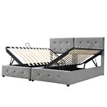 180x200 cm gepolstertes Bett, Hydraulisches Stauraumbett, Hochbett, multifunktionales Doppelbett, samtweicher Veloursstoff, Grau - Schwarz - Übersicht 8