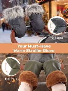 2只装冬季防冻婴儿车手套，带毛领，魔术贴或磁吸设计，方便安装和频繁使用，防水通用婴儿车手套，适合冬季雪季，是父母日常护理宝宝、通勤、家庭出游和旅行的理想之选，也是送给新手父母的礼物。 - 黑色 - 查看 3