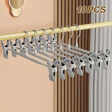 10pcs Non-Marking Coated Pants Hangers, Multi-Functional Retractable Trouser Clips, Stainless Steel Non-Slip Non-Marking Skirt Hangers For Home Use