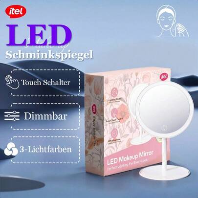 itel IMM-01 Rechargeable LED Makeup Mirror,Three Levels Of Brightness - Illuminate The Skin, Making Makeup Easier,USB-Type-C Rechargeable Portable Makeup Mirror, Long Battery Life Up To 480 Minutes,Round Base, Easy To Store Cosmetics And Other Supplies