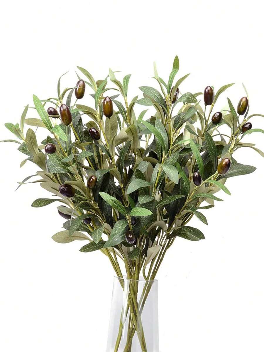4pcs, Realistic Artificial Olive Leaf Tree Branch With Fruit For Home Garden Decoration, Wedding Bouquet, Silk Flower Arrangement, Creative Gift, Holiday Accessory, Birthday Party Supplies, Birthday Gift, Aesthetic Home Decor, Party Packs