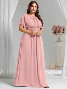 EVERPRETTY Elegant Chiffon Long Bridesmaid Dress, Suitable For Weddings - Pink - View 4