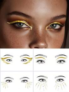 4pcs Glitter Face Temporary Tattoo Stickers, Gold & Silver Eye Makeup Stickers, Eyeliner Stickers, Glitter Temporary Tattoos, Suitable For Party, Festival, Prom, Valentine's Day Decoration - Multicolor - View 9