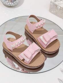 2026 New Sweet Princess Children's Sandals, 1 Pair, Decorated With Pearl Bow, Soft And Non-Slip Open Toe Design, Flat, Suitable For Daily Wear, Summer Outing And Birthday Party - Pink - View 6