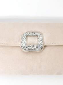 Bolso de noche de terciopelo color albaricoque con hebilla de cristales para mujer, bolso de mano para fiesta y boda