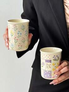 1个陶瓷手持咖啡杯,ins风奶油色韩式简约可爱陶瓷马克杯,经典花卉系列,手工制作,高颜值茶杯/咖啡杯,适合家庭、餐厅、咖啡馆使用 - 可爱、创意、个性化早餐杯、茶杯、咖啡杯,生日和节日礼物的理想之选 - 彩色 - 查看 6