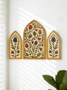 3 buc. Pictură murală gotică cu arc, decor floral cu lalele boeme, artă murală vintage cu plante, decor cu arc de biserică cu ramă de bambus, tapițerie murală florală medievală modernă, picturi murale boeme pentru dormitor și living, decor gotic cu fereastră tip casă de la țară, decor de perete estetic pentru intrarea în bucătărie și birou - Multicolor - Vizualizare 10
