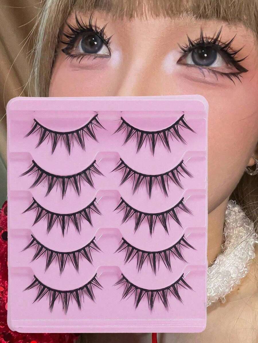 5 Pairs Of False Lashes: Makeup Lashes, Anime-Style Lashes, Wispy Cartoon-Style Lashes, Soft Spy Lashes, And Cartoon Lash Strips