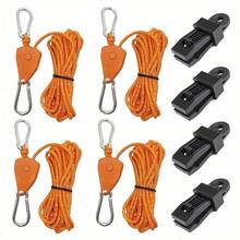 8件套可伸缩伞绳帐篷固定带，棘轮带小号迷你绳索凸轮锁帐篷天篷固定带，可调节户外防风紧固器张紧器吊架