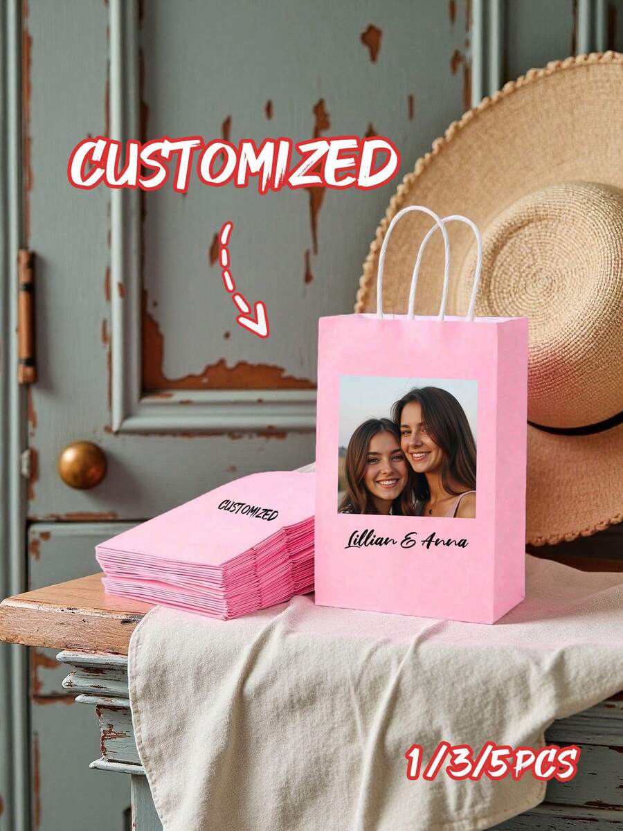 1/5/10pcs Custom Gift Bags With Handles, Reusable Paper Bags, Small/Medium Size, Commercial Use, Retail Product Bags, Birthday Party Gift Bags, Wedding Gift Bags, Party Favor Bags, Minimalist & Stylish, Customizable, Personalized, Anniversary Exclusive - Multicolor - View 1