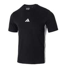 Adidas 男子棉質透氣舒適短袖 M 3S SJ T簡約三條紋T卹 寬鬆圓領男士運動跑步T 健身訓練半袖 JY8564 - 黑色/白 - 查看 2