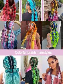 3条26英寸（约70厘米）紫色编织马尾辫接发，适合编织，顶部带弹性包裹，自然柔软渐变色合成编织接发，适合女孩（紫色/浅紫色） - 彩色 - 查看 10