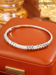 Camhanno 1pc Golden Jewelry Set Striking Copper Bracelet For Party: The Bead-Segment And Inlaid Design Is Full Of Charm In Social Occasions, Showing A Unique And Luxurious Style That Catches Everyone's Eyes Instantly. - Multicolor - View 5