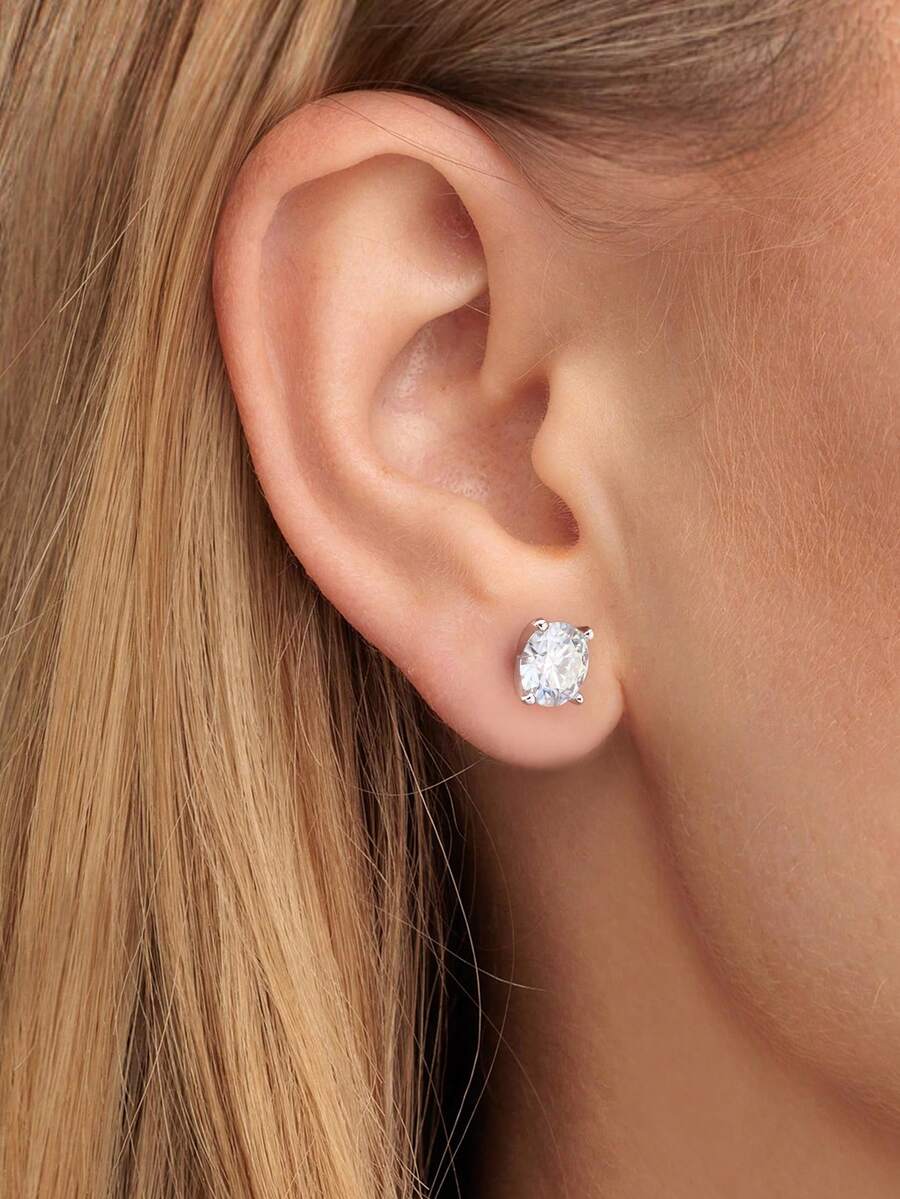 一对1克拉四爪镶嵌莫桑石扭球耳钉，925纯银，简约优雅的女士耳环，精致的女士珠宝礼物，适合圣诞节和约会 - 四爪扭珠莫桑耳釘 - 查看 1