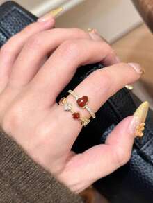 2件套时尚葫芦造型开口戒指，适合女性日常佩戴 - 紅色 - 查看 3