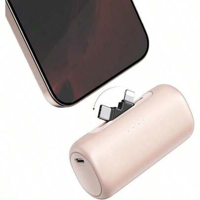Portable Charger Compatible With Iphone, Equipped With A 2-In-1 Interface, 5000mAh Compact Power Bank, Compatible With IPhone 17/16/15/14/13/12/11 Series, S25/24/Android, Pink, Suitable For Winter Outdoor Travel/Camping And Emergency Backup, A Power Gift For Family, Friends, And Outdoor Birthdays Suitable For Winter Holiday Outdoor Travel/Camping And Emergency Backup Mobile Power Supply Gifts For Family, Friends, Birthday Holiday Outdoor Camping Gifts Birthday Power Display