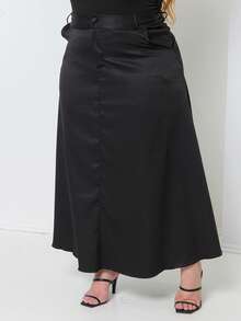 Plus Size Tailored Flared Skirt - Black - View 4