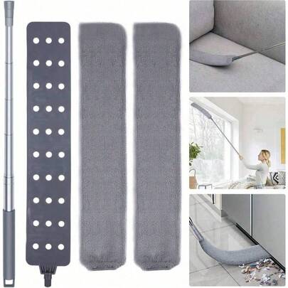Chổi lau khe hẹp có thể kéo dài 60 inch kèm 2 khăn lau microfiber, chổi lau có thể giặt và thu gọn để làm sạch thiết bị gia dụng, đồ nội thất, ghế sofa, đáy tủ lạnh.