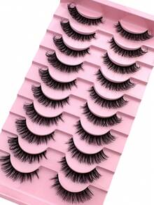 10 Pairs Manga Lashes Faux Mink Eyelashes Natural Full False Eyelashes Travel Essentials Makeup Tools - 自然纖長款 - 查看 4