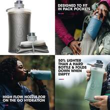 Hydrapak Flux - Botella de agua plegable para mochilero (1 litro) - Sin , ultraligera, a prueba de derrames, tapa giratoria - Verde Sutro(50 onzas (1,5 litros) Mammoth Gris) - Multicolor - Ver 1